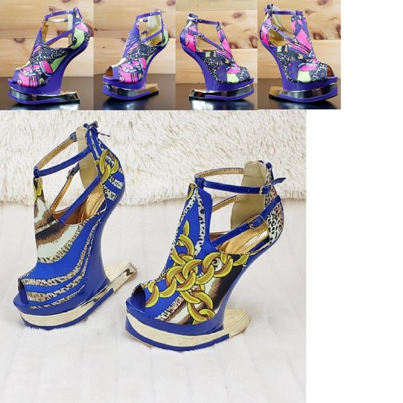 Mona Mia Shoes - 2 Pairs 6" Heel less wedge Shoes 1 Blue 1 Purple Size 6 Brand NEW